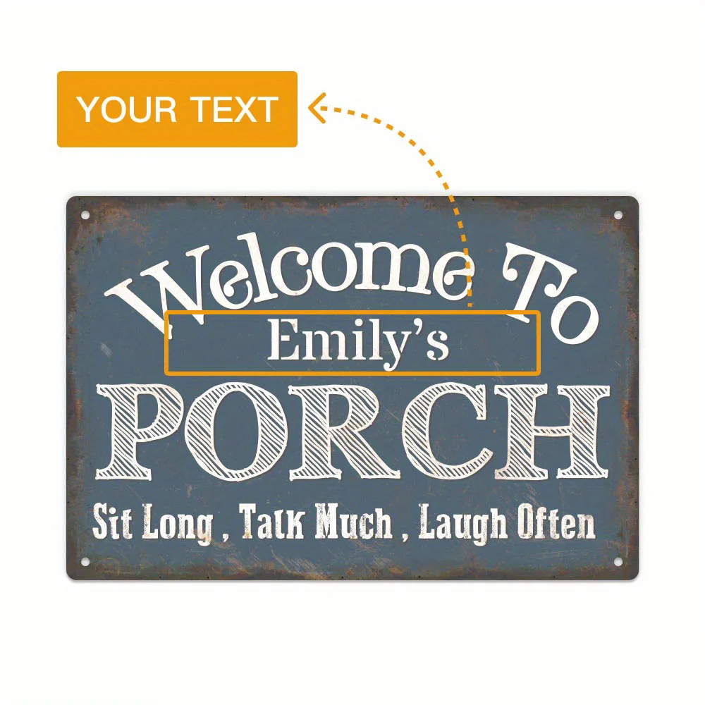 [Customized] Putuo Decor Personalized Porch Sign, Custom Name, Use Outdoor/Indoor, 12X8 Inches Metal Sign