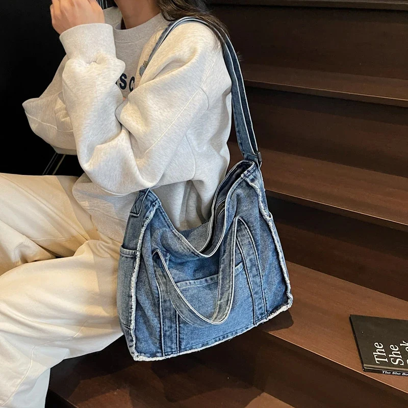

Fashionable Denim Bag Retro Simple Handbag Korean Niche Design Shoulder Bags New Large Capacity Tote Bag Versatile Commuter Bags
