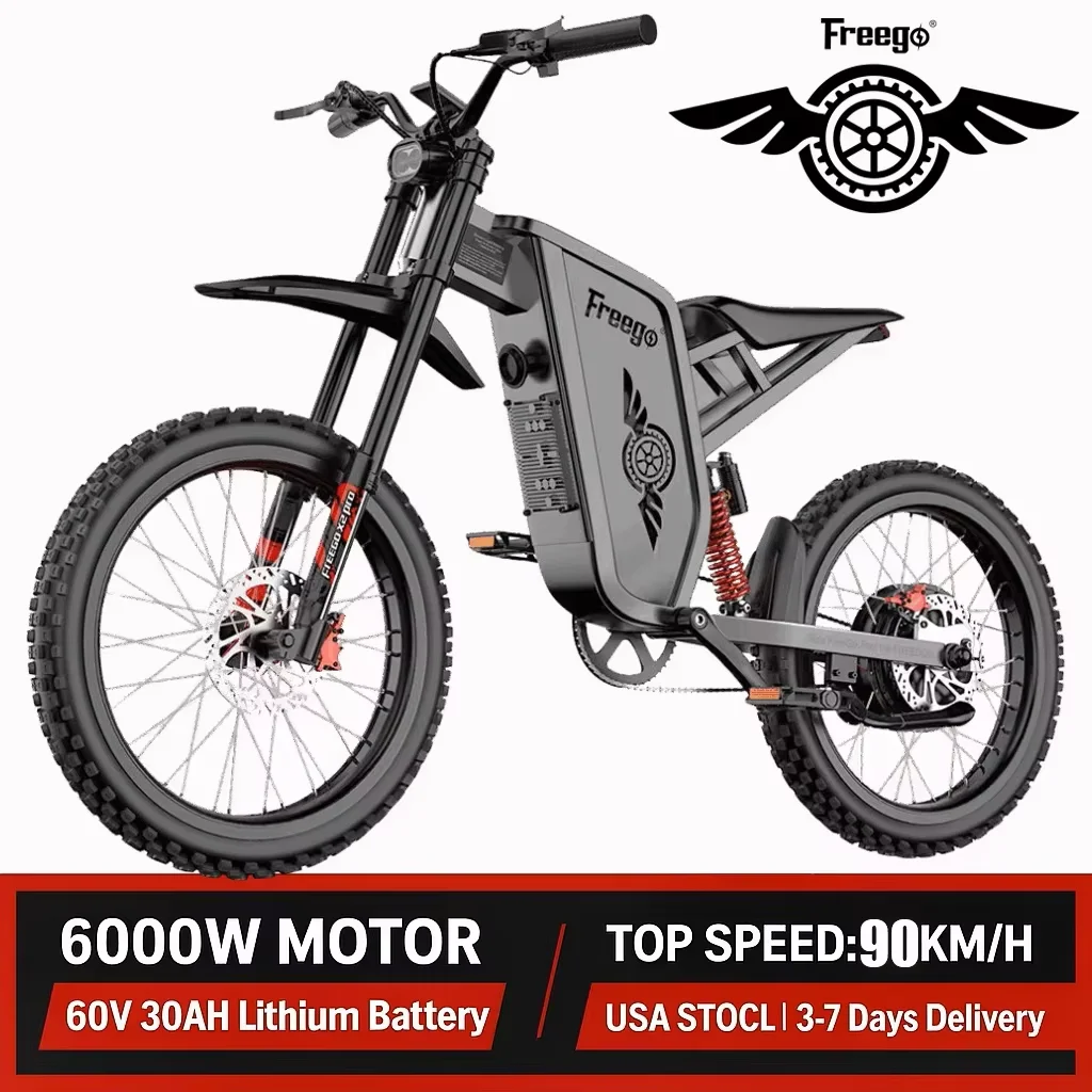 

Freego X2 Pro Electric Motorcycle for Adults 6000W Motors 1800wh Lithium Battery 7 Speed 50MPH Off Road Ebike + 2 Year Warranty