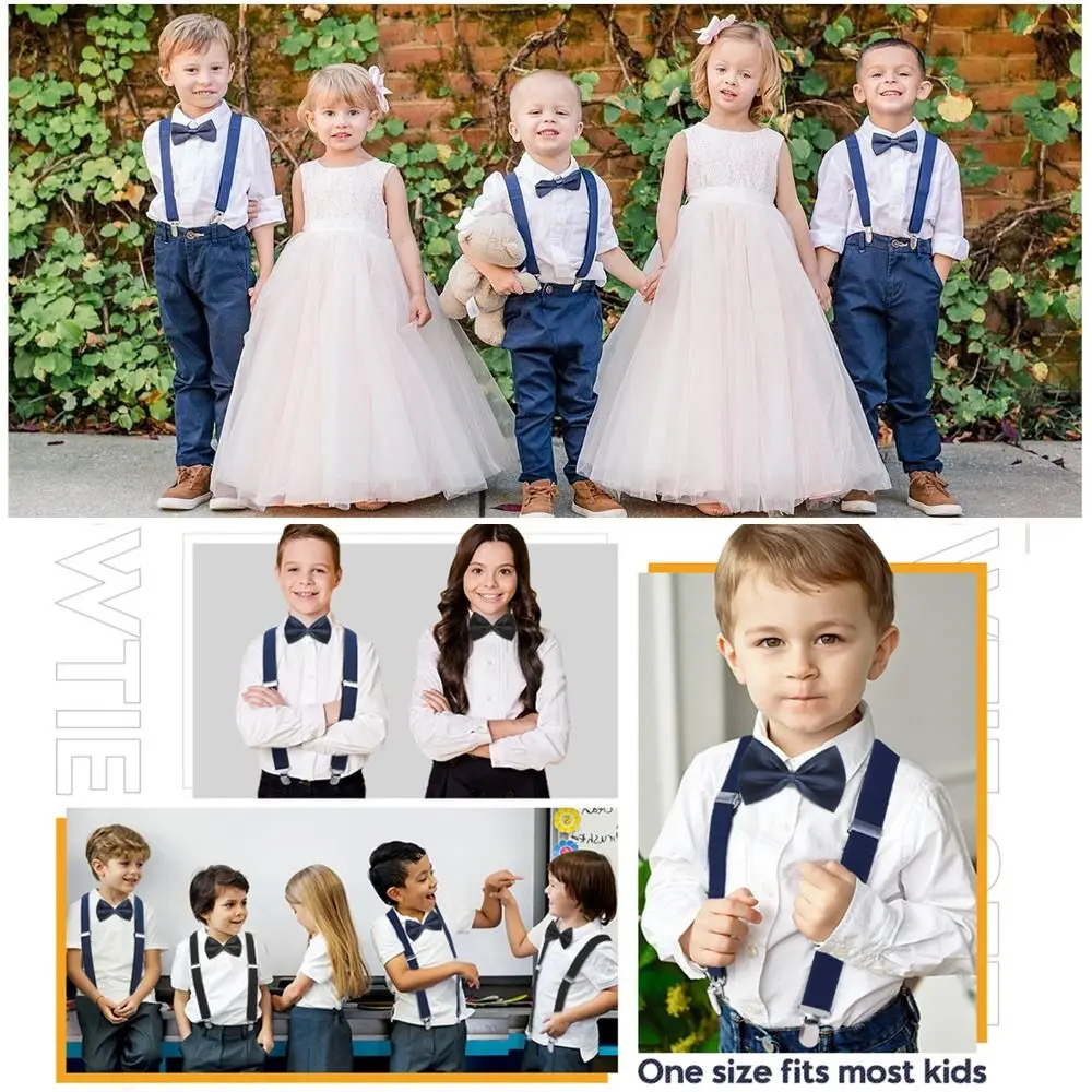 New Adjustable Suspenders Elastic Solid Color Suspenders Bowtie Children Belt