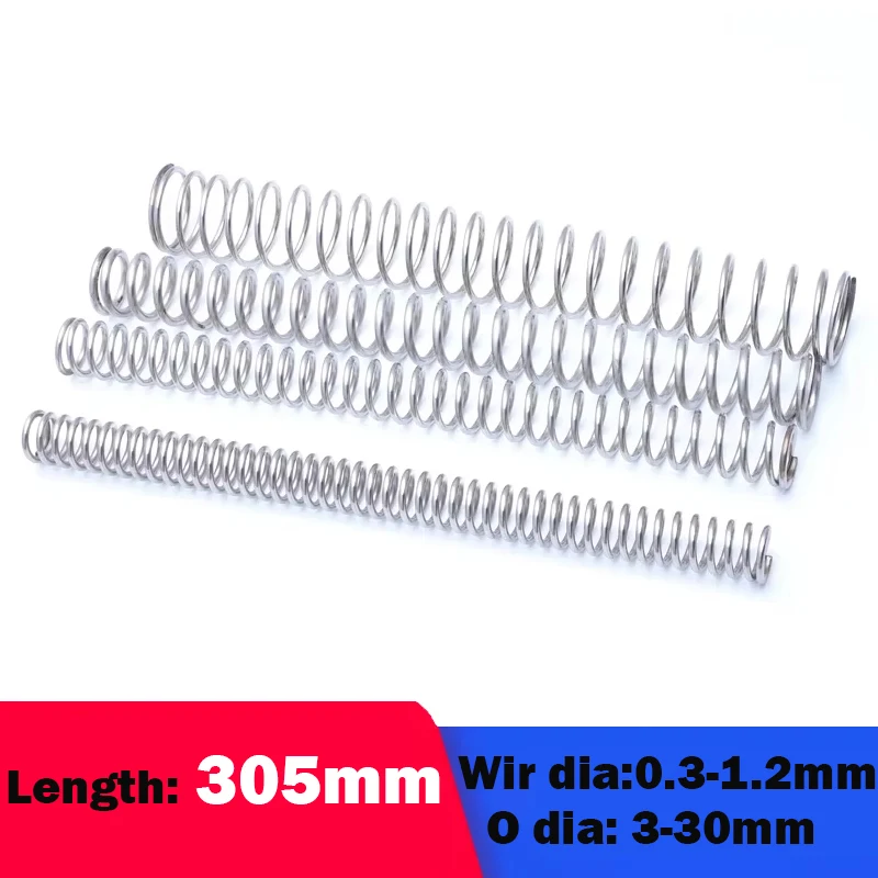 1/2Pcs Length305mm 304 Stainless Steel Compression Spring Return Spring Steel Wire Diameter 0.3mm-1.2mm Outer Diameter 3-30mm