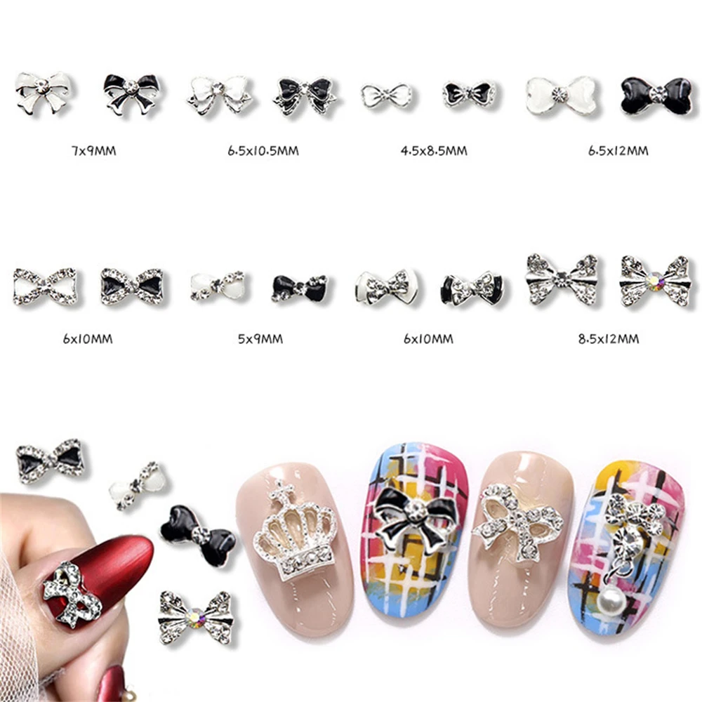 10 stuks zwart wit legering strik onderdelen nagels charme japanse vlinder sieraden 3d ornament steentjes nagels art manicure accessoires