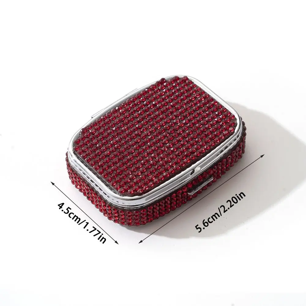 Faltbar mit HD-Spiegel, mit Strasssteinen besetzte Schmuckschatulle, wasserdicht, niedliches Mini-Pillendose, glänzend, Kawaii, versiegelter Organizer für Reisen