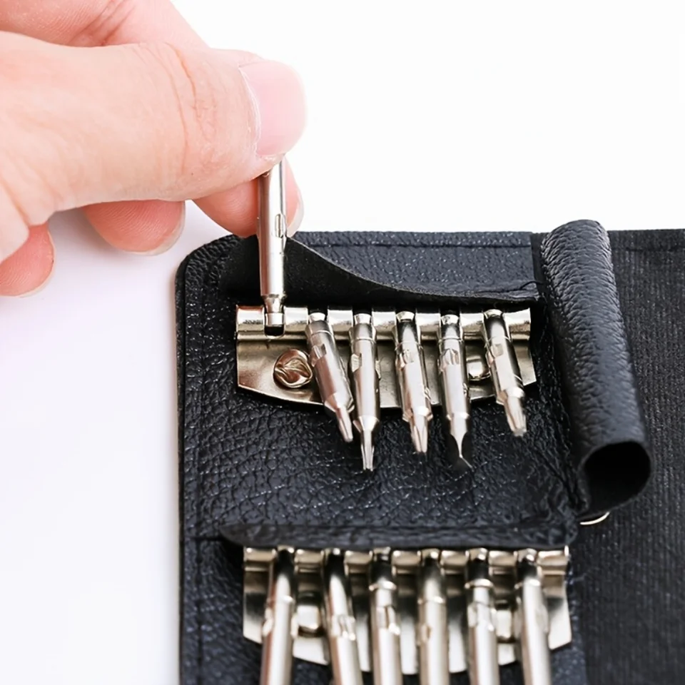 Kit de Destornillador Manual 25 en 1 con Puntas Multifuncionales, Juego de Herramientas para Desarmar y Reparar Teléfonos Móviles y Pequeños Electrodomésticos con Estuche de Cuero 2