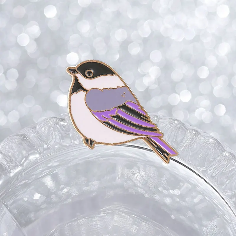 Cute Chickadee Bird Badges Purple Wing Titmouse Brooch Cartoon Nature Wild Animal Pins Astronomy Accessory Gift