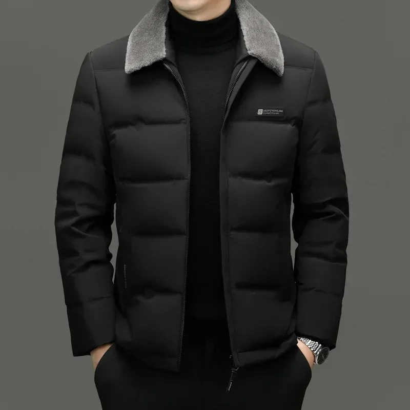 

Winter Men's Down Coat Warm Short 90 White Duck Down Collar Men Coat Clothing