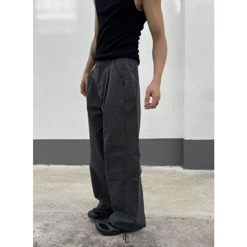 

Retro Plaid Men's Clothing Anti-wrinkle Y2k Clothes for Man Casual Pants Loose Scimitar Trousers Bronson Hoodies Mens Techwear
