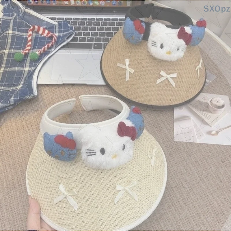 

Милая летняя шляпа от солнца Hello Kitty для женщин и девочек, дышащая пустая шляпа с широкими полями, солнцезащитная шляпа, уличная пляжная шляпа, соломенная кепка, солнцезащитные шляпы