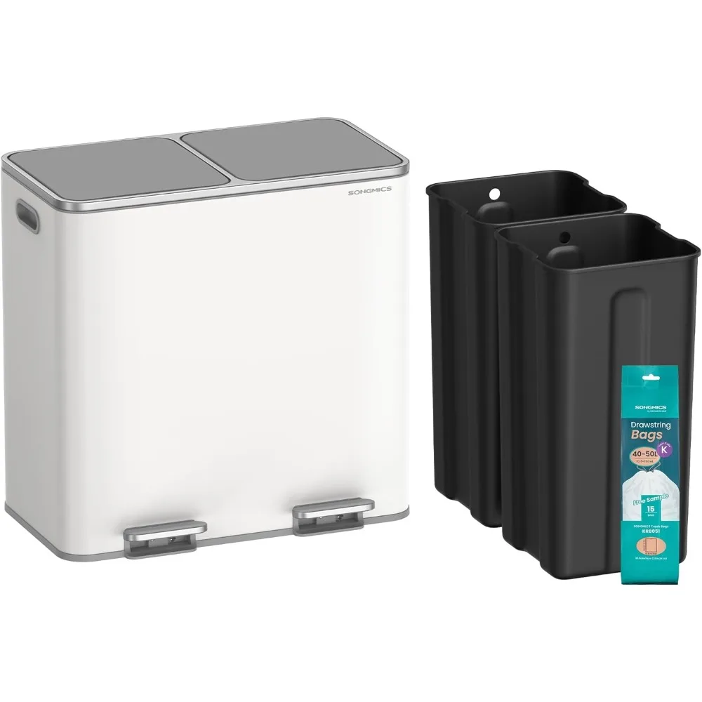 

Trash Can, 2 X 10.6 Gallon (2 X 40 L) Garbage Can For Kitchen, With 15 Trash Bags, 2 Compartments, Plastic Inner Buckets And Hi