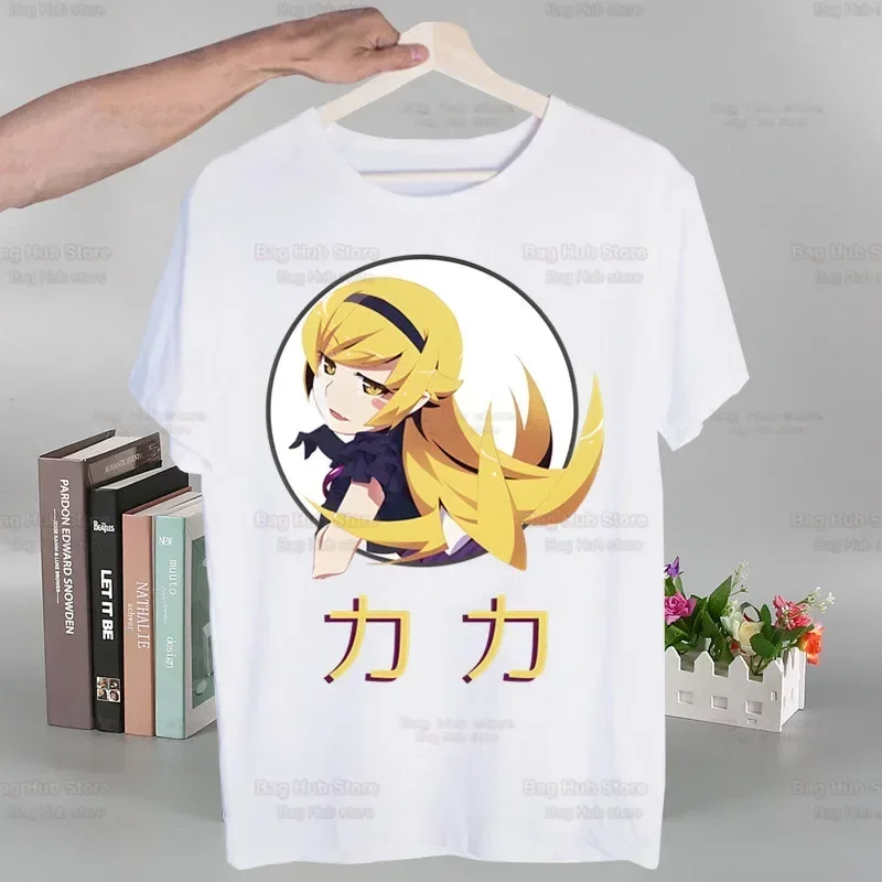 Bakemonogatari Senjougahara Oshino Shinobu Funny T Shirt Men Casual Short Sleeve Tshirt Homme Manga Unisex T-shirt Tees