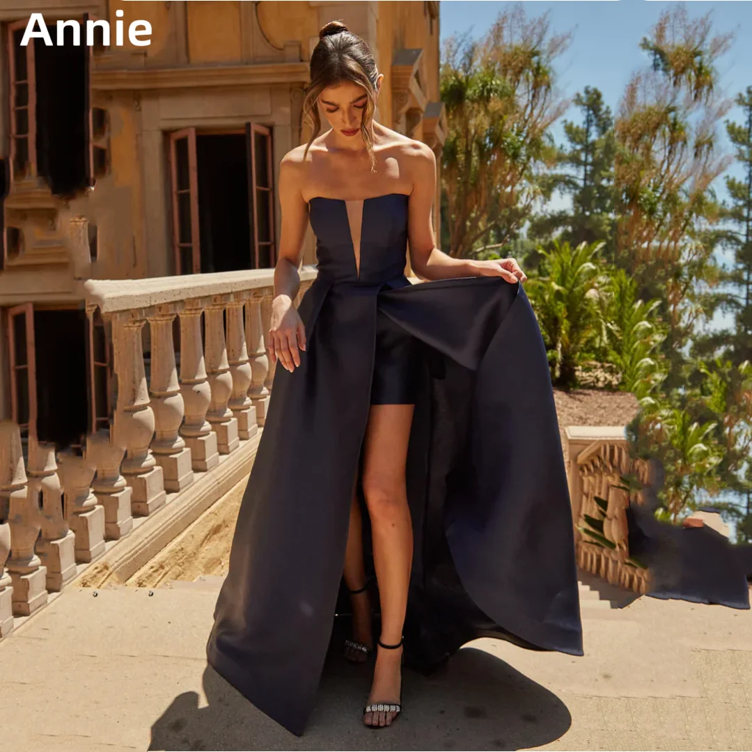 Annie Zwarte Trouwjurk Sexy Off-Satijn Elegante Prom Dresses A-Shape Op Maat Gemaakte Gelegenheidsjurken Vestidos De Fiesta