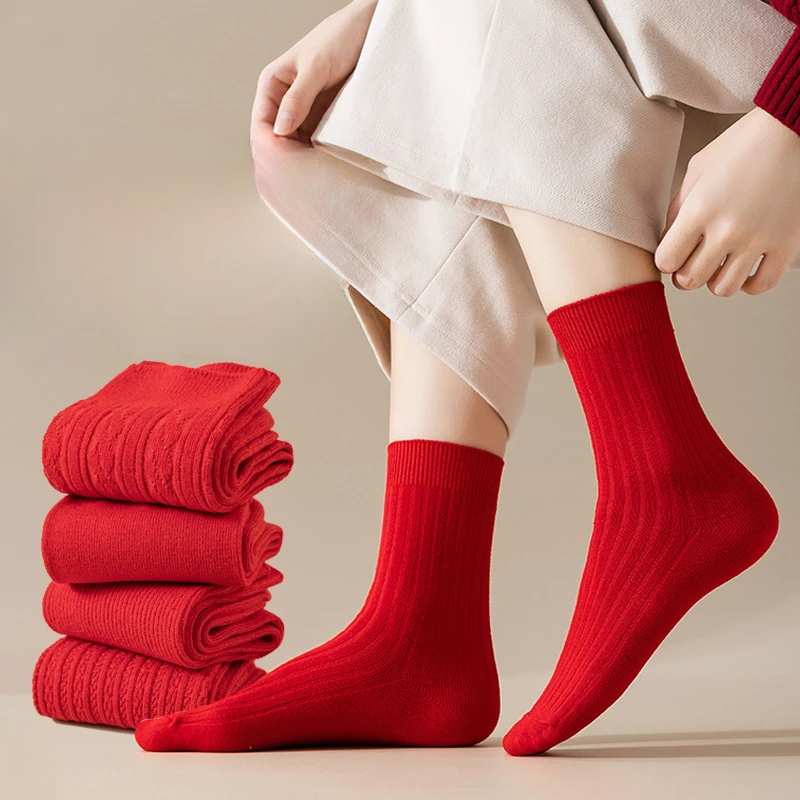 

6 Pairs Red Couple Socks Cotton Women Long Socks Good Luck Gifts Comfortable Breathable Quality Red girl Fashion Gift New Year