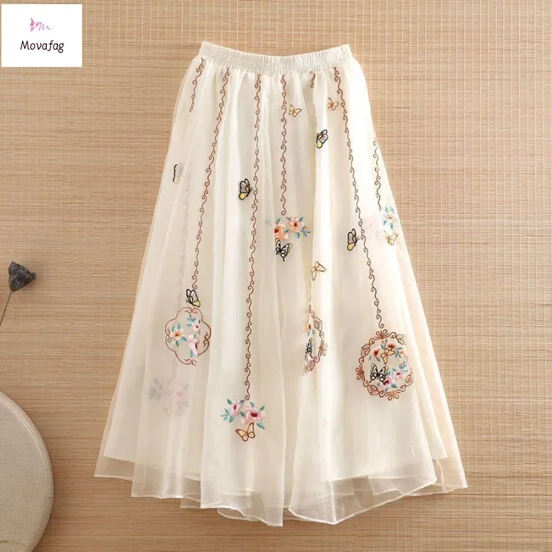 

New Skirts Arrival Embroidered A- Line Fashionable Casual Chinese Style Summer Breathable Joker Skirt