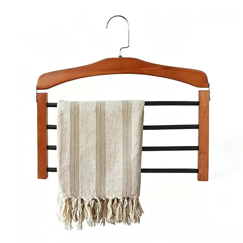 Solid Wood Multifunctional Multi-tier Trouser Rack Household Wooden Coat Rack Towel Scarf Tie Storage Rack Flocking Non-marking