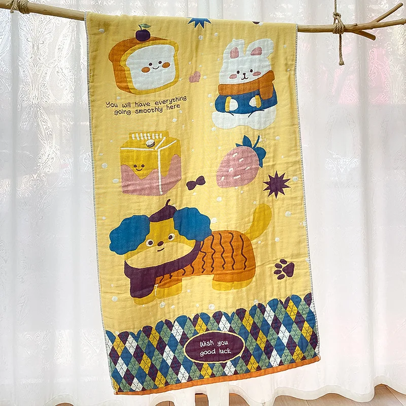Class A Four-Layer Gauze Bath Towel Soft Absorbent Cartoon Beach Towel for Men and Women Non-Shedding