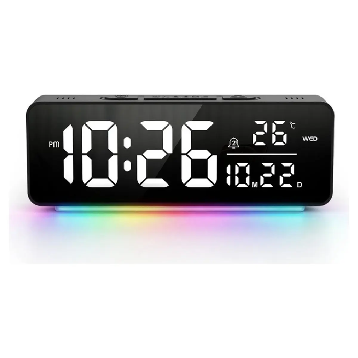 Compact Digital Alarm Clock with RGB Night Light for Bedroom Decor Dual Alarms Snooze Dimmer Volume Adjustable