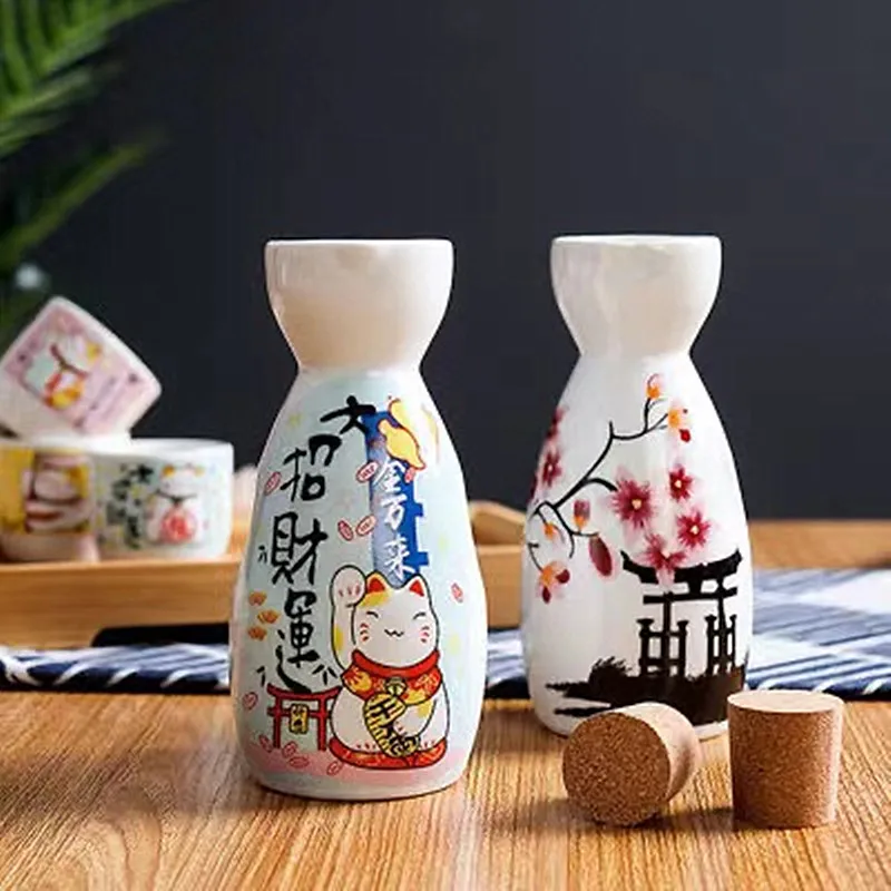 Ceramic Japanese Sake Set, Traditional Sake Cup,Hand Painted Design, Porcelain Pottery, Ceramic Cups Crafts, Wine Glasses, Gifts