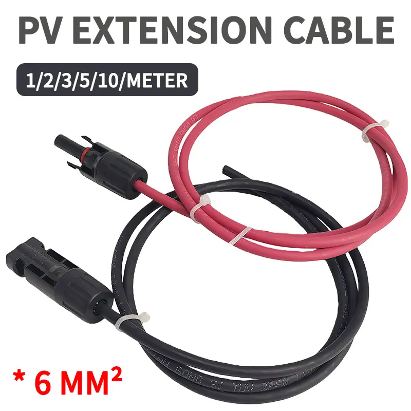6 mm²/10AWG Extension Cable PV1-F Solar Panel Wire, Waterproof DC Connector Male & Female Pair for Photovoltaic System