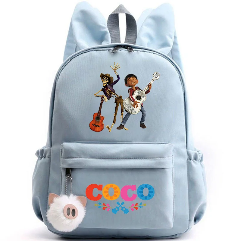 Disney Coco Backpack for Girls Boys Teenager Children Rucksack Casual School Bags Travel Rabbit Ears Backpacks Mochila