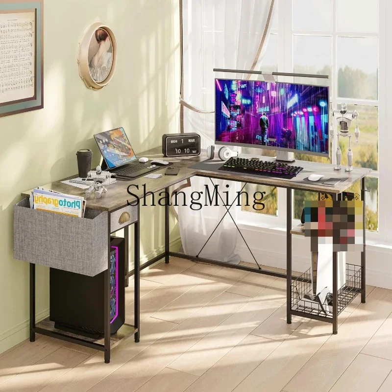 Escritorio doble para ordenador SM, estante de almacenamiento de esquina de gran capacidad para oficina con cajón
