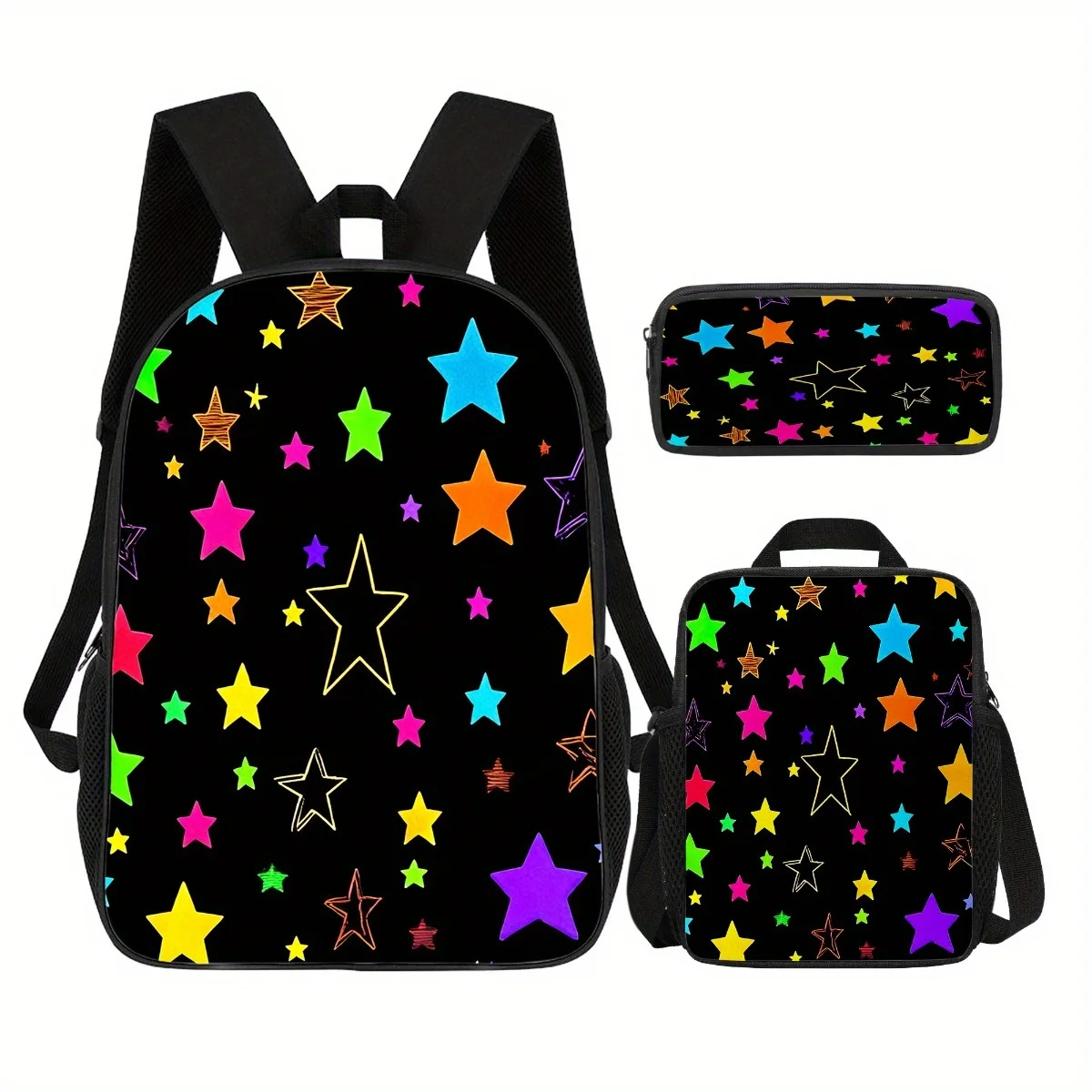 Neon Galaxy Star Backpack Set 3pcs Set with 17inch Backpack Insulated Lunch Bag Pencil Case Bright Festival Look for Daily Use