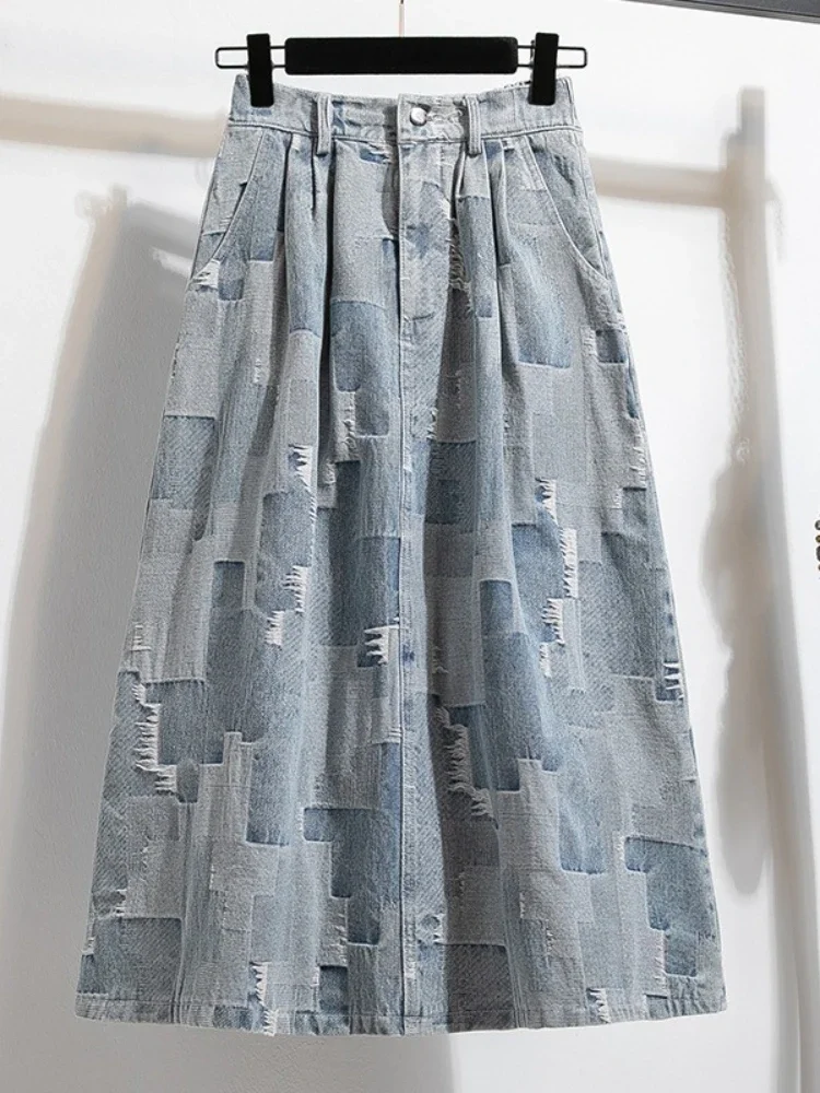 2026 Autumn New Stylish Women Denim Midi Skirts High Waist A-line Flowy Elegant Casual Versatile Unique Design Loose Skirt