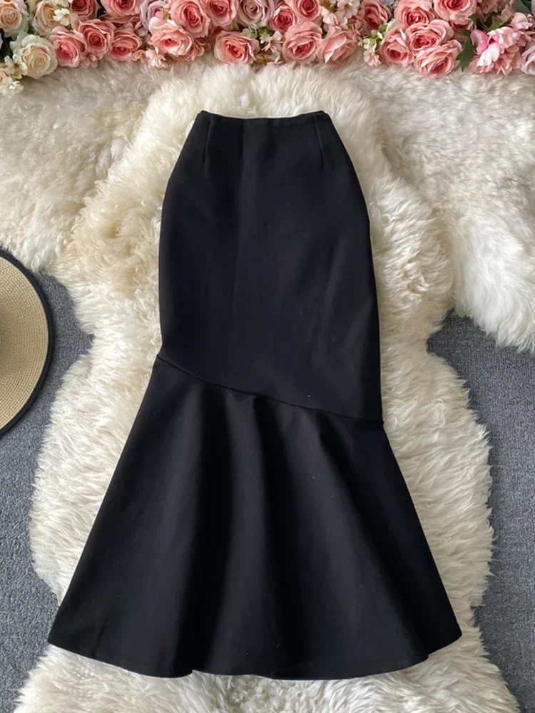 Spring Autumn New Ruffle Skirt Women Over The Knee OL Professional Hip Fishtail Skirt High Waist Slim Stretch Skirt UK905