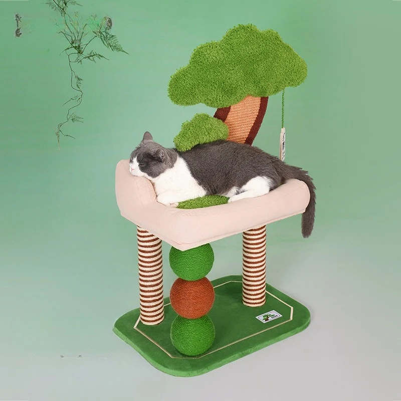 

Pine potted cat climbing frame scratching board cat tree integrated grinding claw cat toy small jumping platform does not occupy