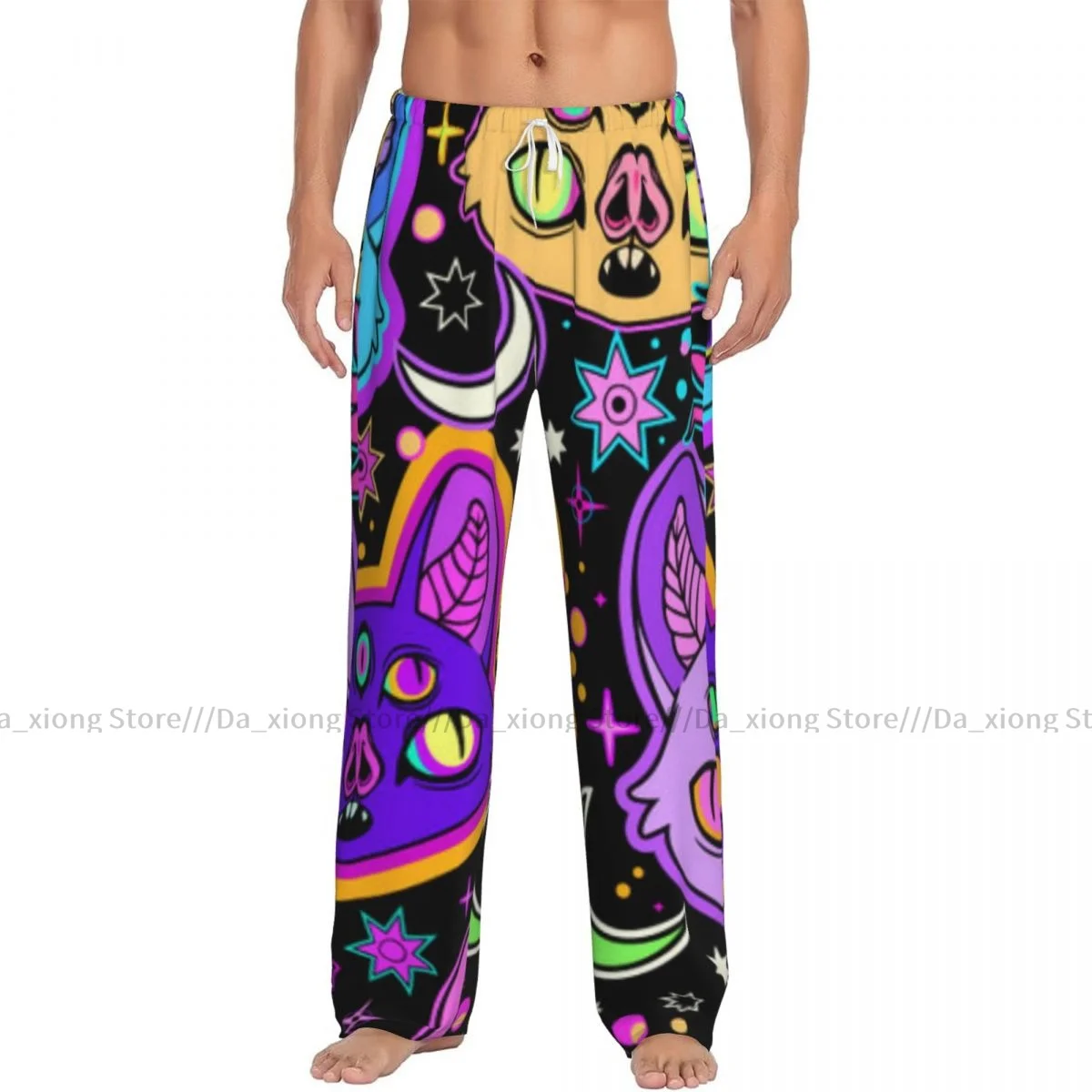 Men's Sleepwear Loose Sleep Pants Pajamas Funny Psychedelic Bats Long Lounge Bottoms Casual Homewear