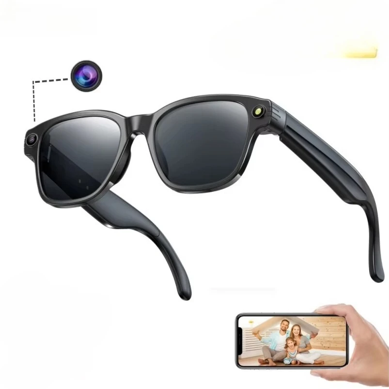 Inteligentne okulary z 800 tys. pikseli, 4 GB pamięci, AI do tłumaczenia w czasie rzeczywistym, rozpoznawaniem zdjęć i funkcją połączeń Bluetooth.