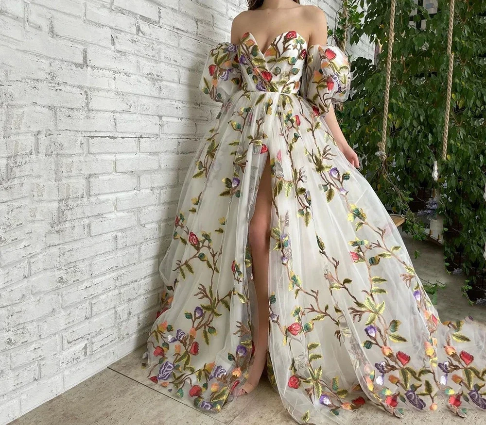 

Style Women's Dress One Shoulder Strapless Open Cut Embroidered Mesh Long Skirt Zipper Princess Sleeve Y2k Dresses Summer 2024