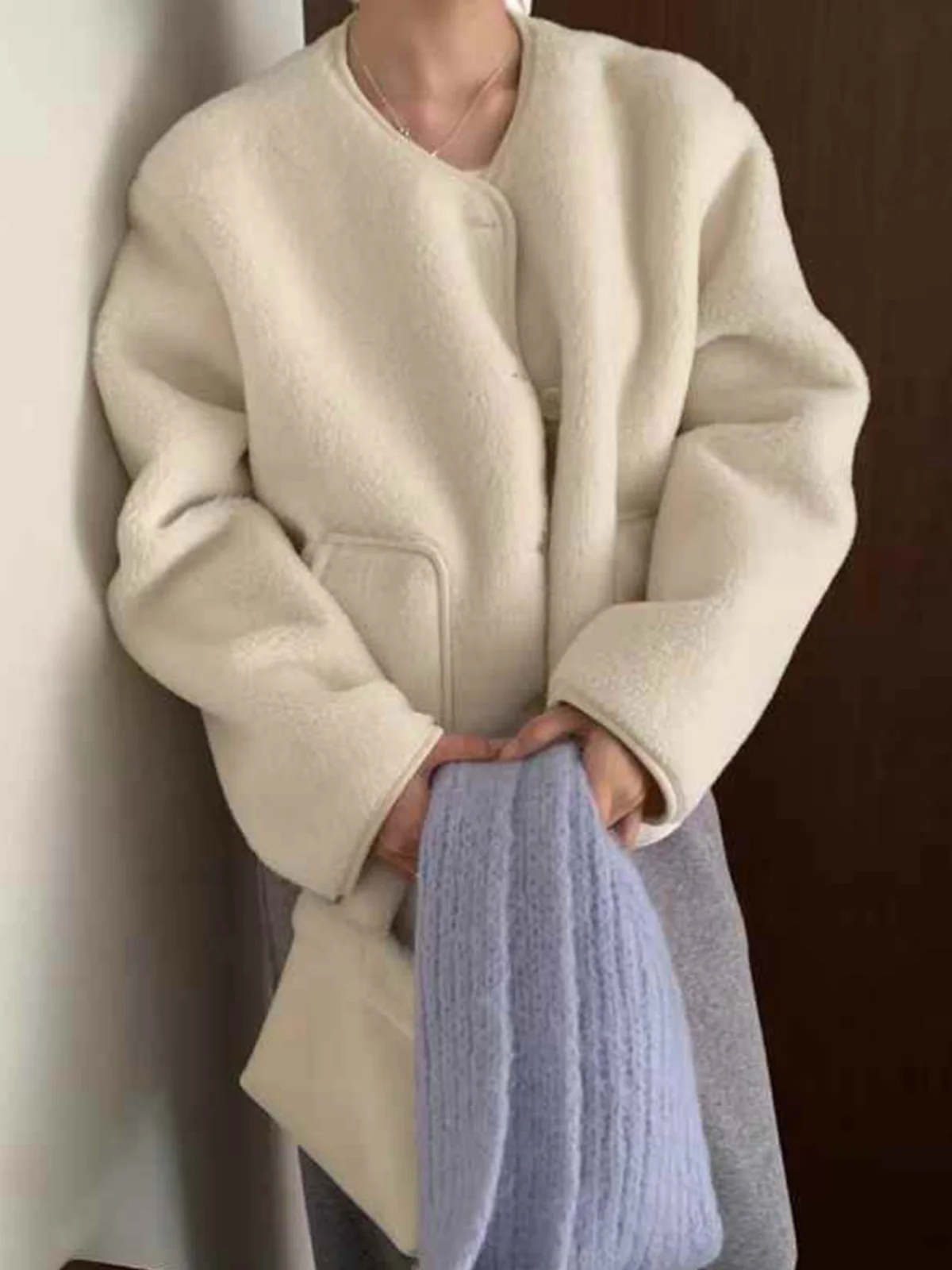 Capispalla invernale da donna, morbido cappotto peloso, chic, vintage, aosphere, set in due pezzi con borsa, vestibilità ampia, lungo, Sve V-Ne Bu...