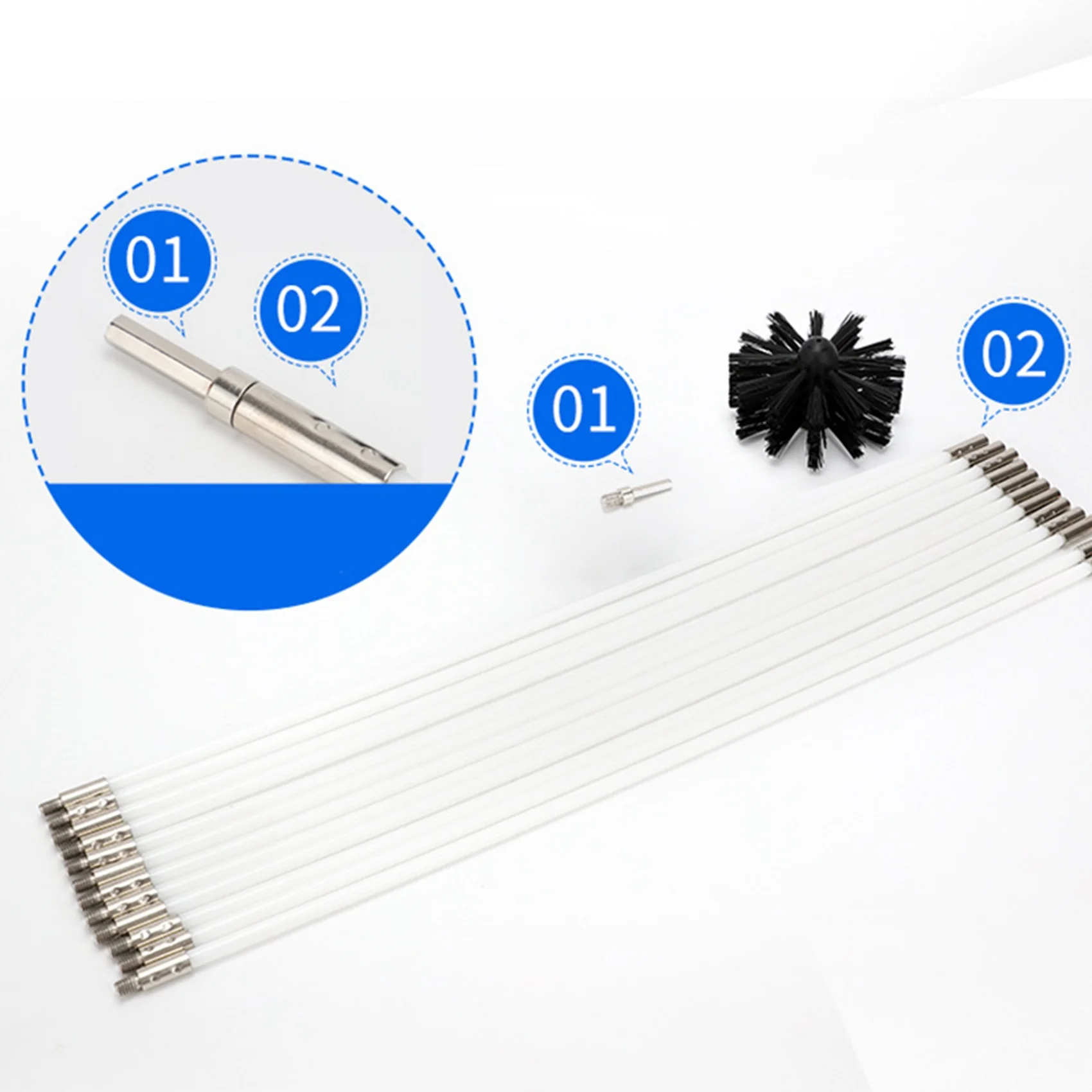 VOFUN-34Pcs Chimney Brush Set Household Industrial Chimney Boiler Brush Dryer Cleaning Tool Fireplace Clean Kit