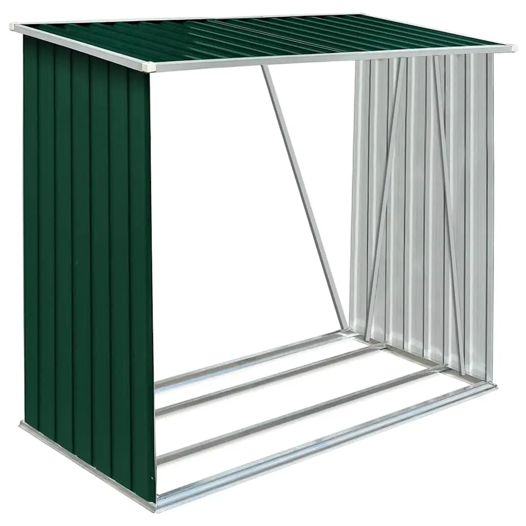 Outdoor Firewood Log Storage Shed, Galvanized Steel Firewood Rack with Sloping Roof and Floor Frame for Backyard Patio