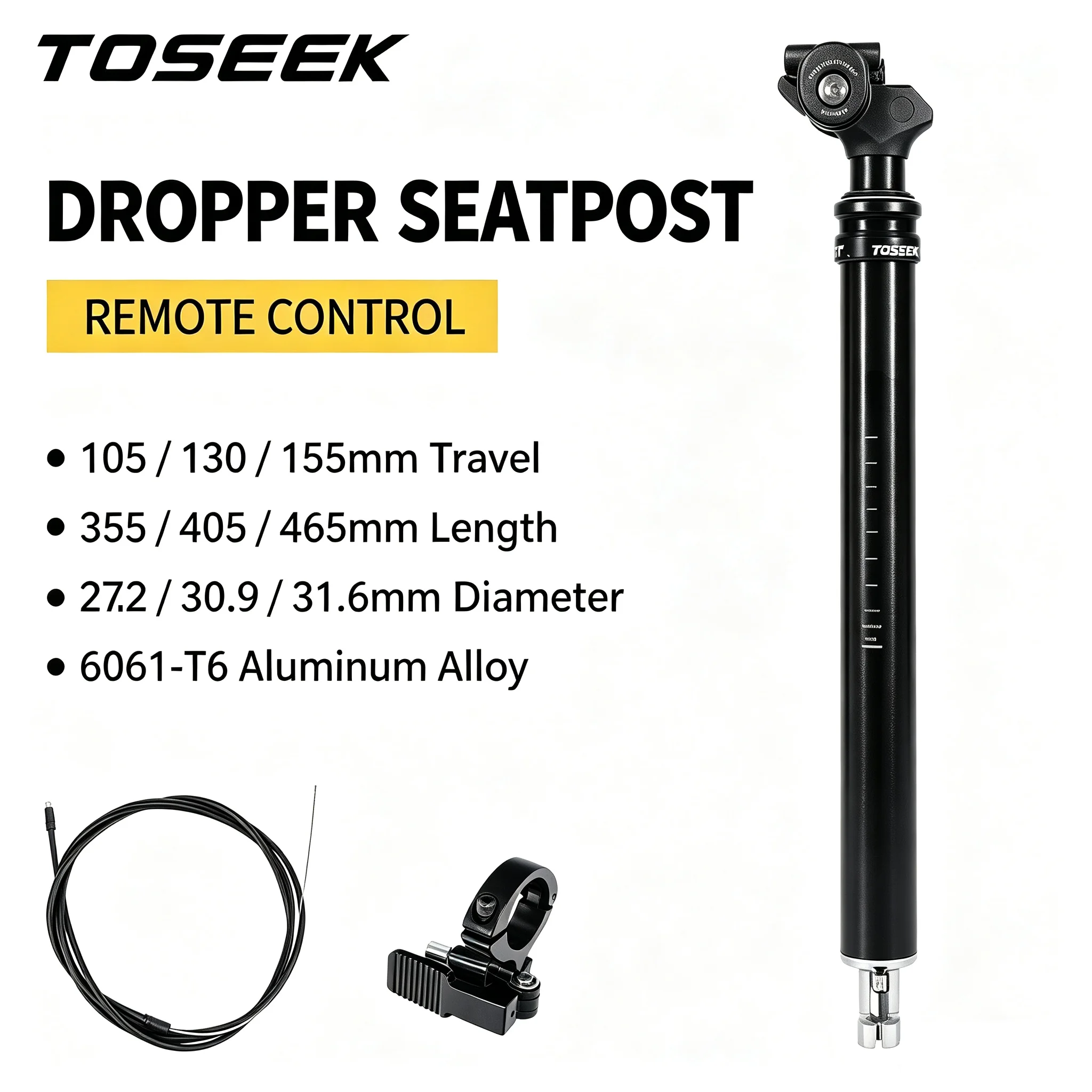 TOSEEK Fahrrad-Sattelstütze mit Drahtsteuerung 27,2mm/30,9mm/31,6mm Schwarz-Gold Aluminiumlegierung Mountainbike-Sattelstütze – Detail 1