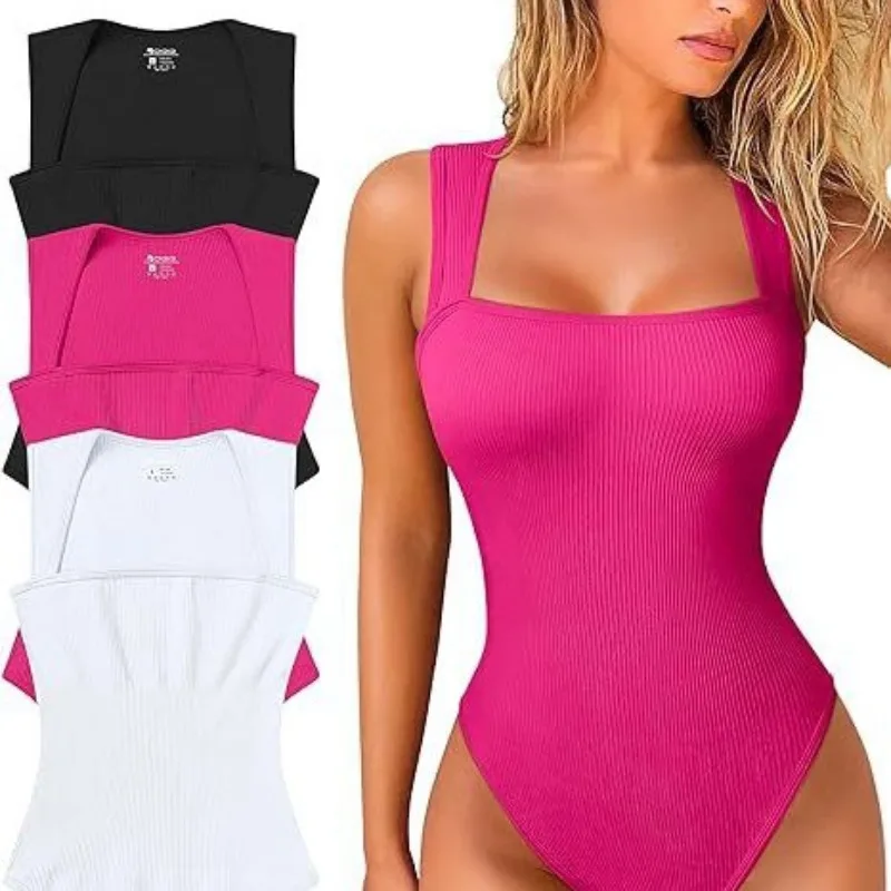 Body de mujer acanalado con cuello cuadrado, sin mangas, sin costuras, tipo top, moldeador, control de figura, estilo casual urbano Y2K, ¡Gran oferta!