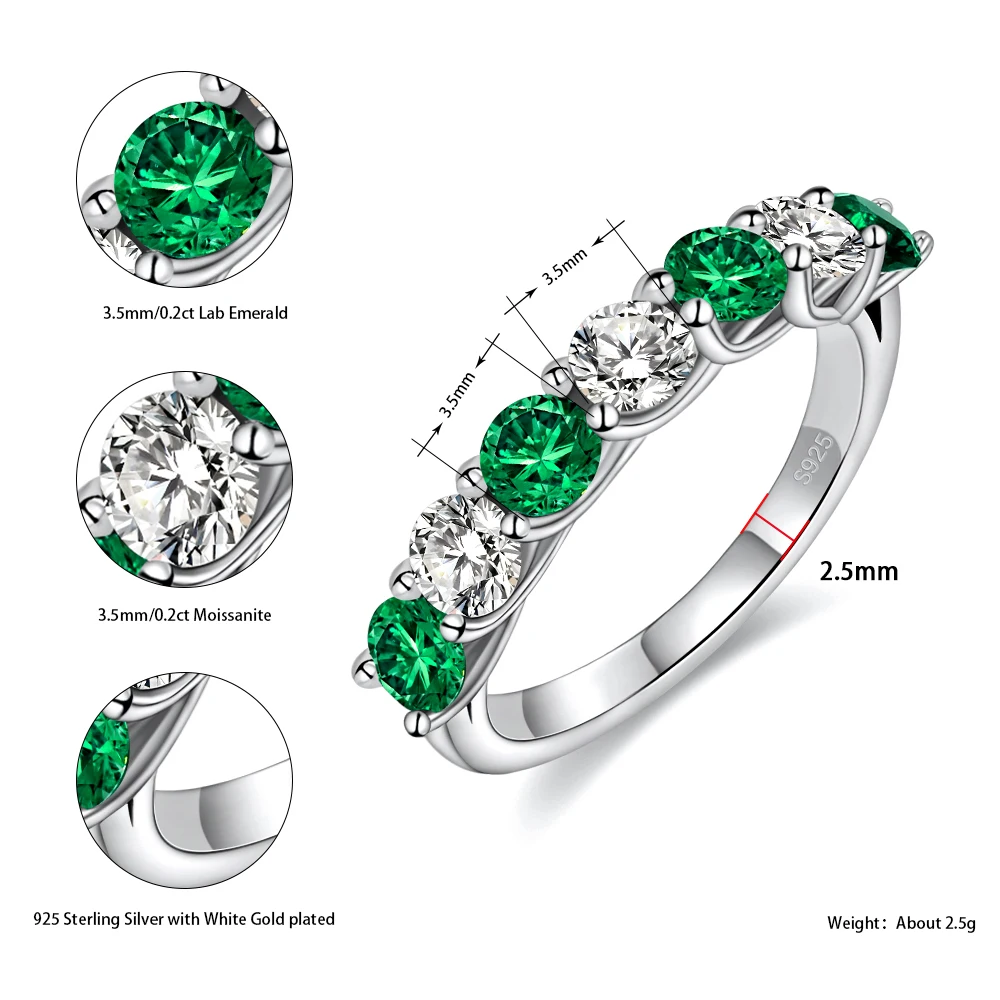 M-JAJA 3.5mm Emerald Gemstone Ring S925 Sterling Silver Lab Created Sapphire/Ruby Moissanite Wedding Band Vintage Fine Jewelry