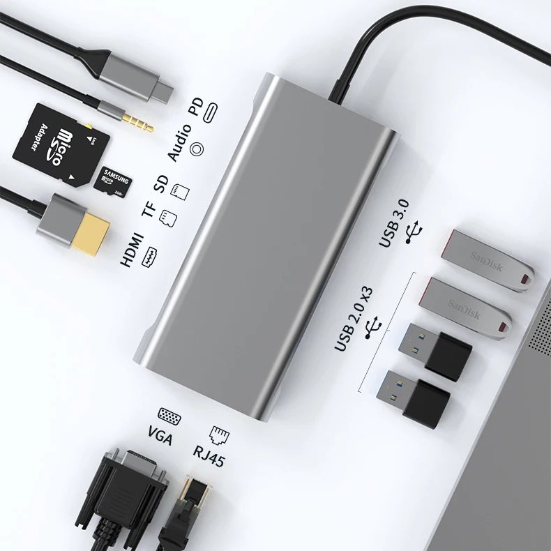

4K 30Hz USB C Docking Station Type C to HDMI-compatible VGA RJ45 Adapter USB 3.0 HUB Splitter For Laptop Macbook Air M1 iPad Pro