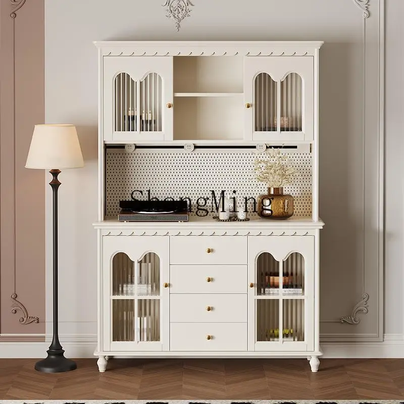 

ZYY solid wood dining side locker upper and lower double-layer living room storage wine cabinet cream wind