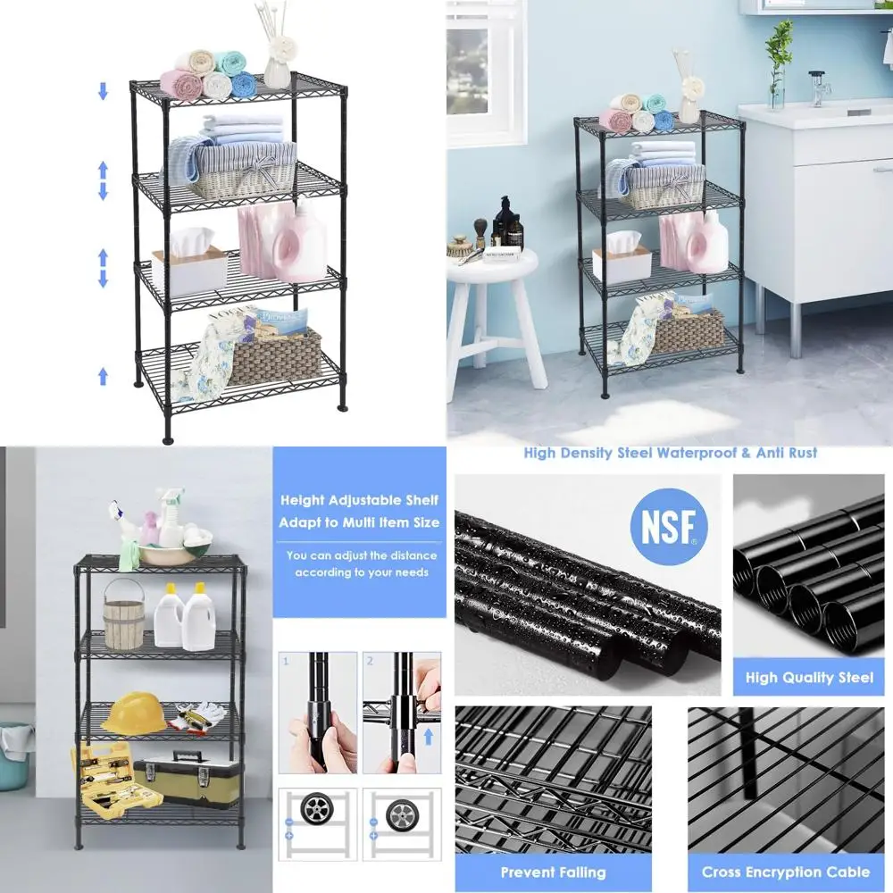 

Регулируемый 4-х уровневый металлический стеллаж для хранения с проволокой, сертифицированный NSF, емкостью 340 фунтов для тяжелых условий эксплуатации