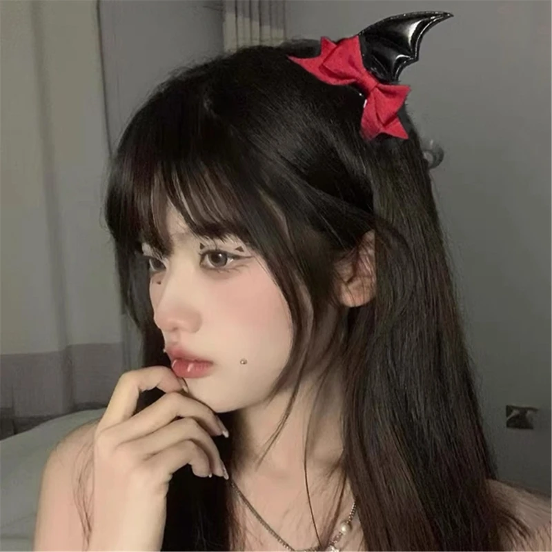 Gothic Punk Bat Wing Bowknot Hair Clip Y2K Girls Anime Cosplay Party Headwear Halloween Hairpin Role Play Costume Hair Barrettes image 5