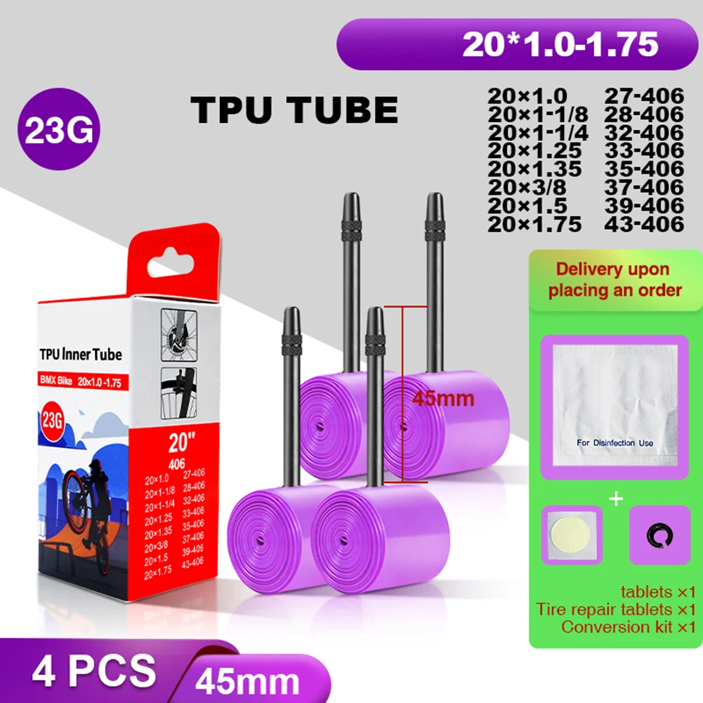 Tubo interno de bicicleta ultraleve, 23g, 20 polegadas, 406, 20x1.0-1.75, tubo interno de tpu para bmx406, válvula reforçada, acessórios de bicicleta