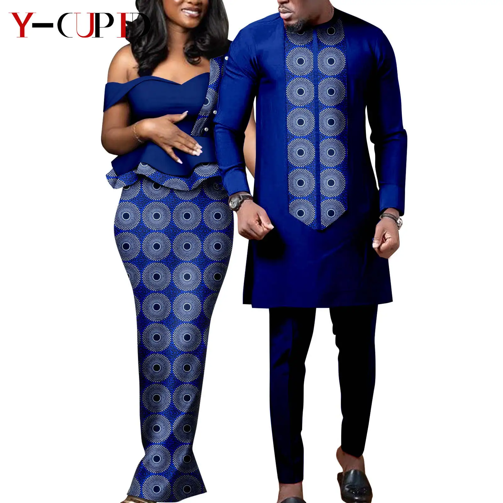 

Dashiki African Print Dresses for Women Matching Couple Clothes Wedding Party Men Outfits Kaftan Shirt and Pant Sets Y23C040