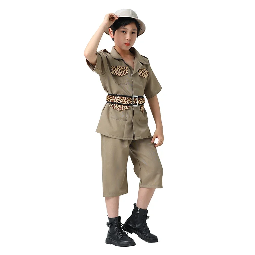 Boys Jungle Explorer Costume Kids Adventures Suit Halloween Costume for Kids Children Gift for Outdoor Forest Fanger Cosplay Set