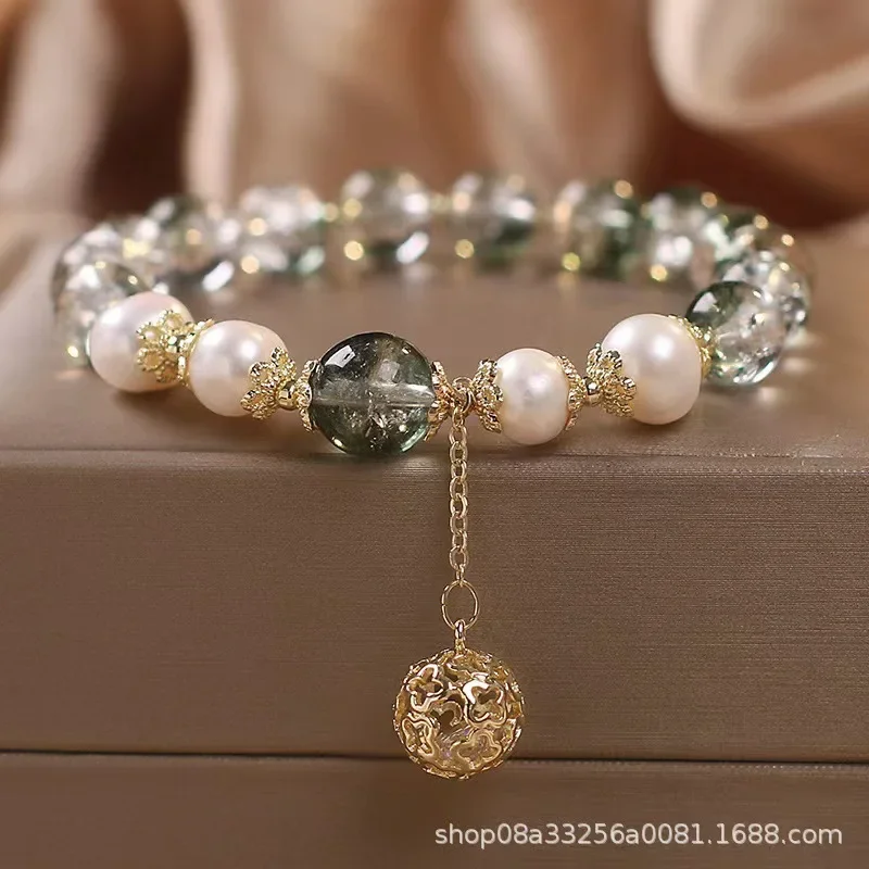 Aristocracy Ethnic Style Vintage Imitation Green Ghost Beaded Bracelet Women's Freshwater Pearl HandString Women's Holiday