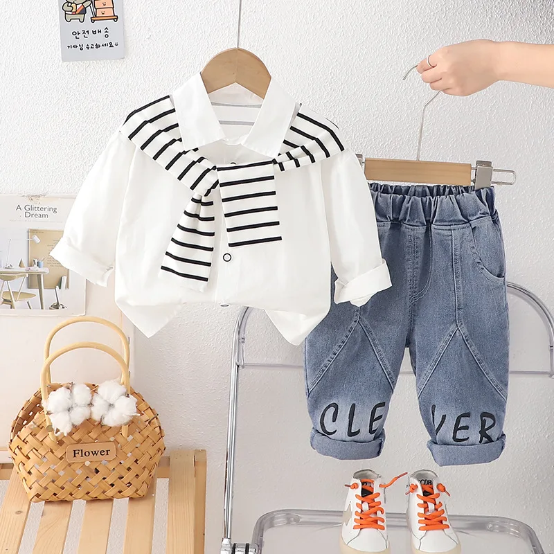 Spring Autumn toddler Baby Boys' Clothes Outfits Sets Striped Shirt+Jeans Suits for infant Boys' Clothing 1st baby Birthday Sets