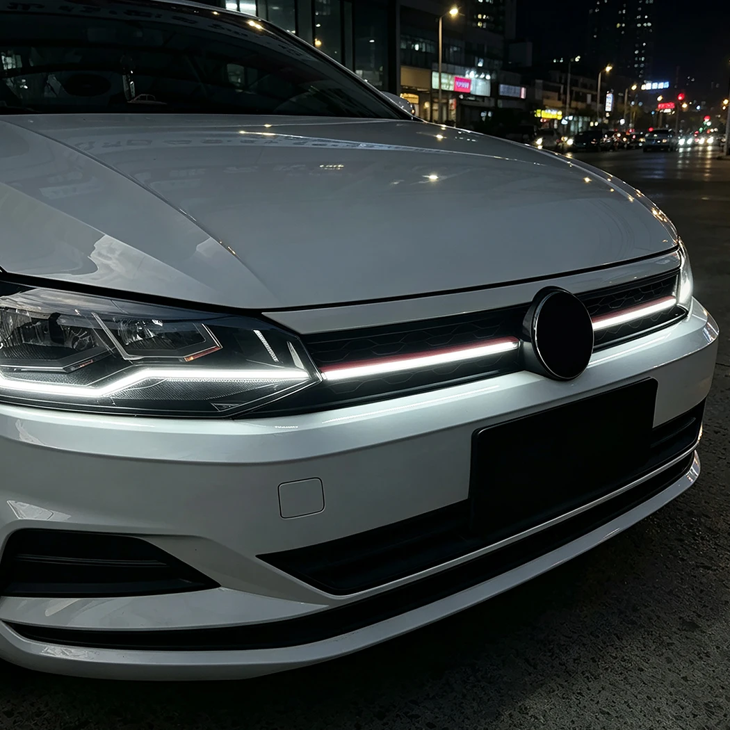 Für Volkswagen Polo MK6 2018 2019 2020 2021 Vorderer Leuchtender Kühlergrill LED-Licht Rennsport-Grill Hochglanz Schwarz