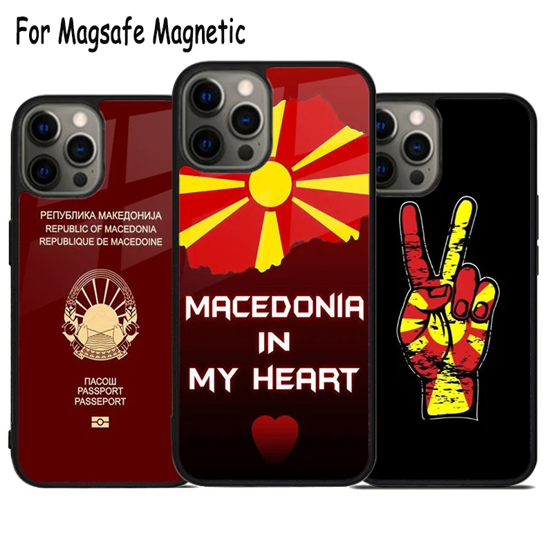 Flag of North Macedonia Wireless Charge Magsafe Phone Case For iPhone 15 16 14 13 11 12 Pro Max Plus Magnetic Bumper Cover