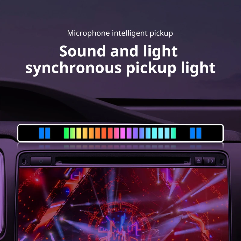 16LED Colorful Sound Control Pickup Rhythm Ambient Light Strip Rechargeable Battery Car Computer Audio Music DJ Atmosphere Lamp