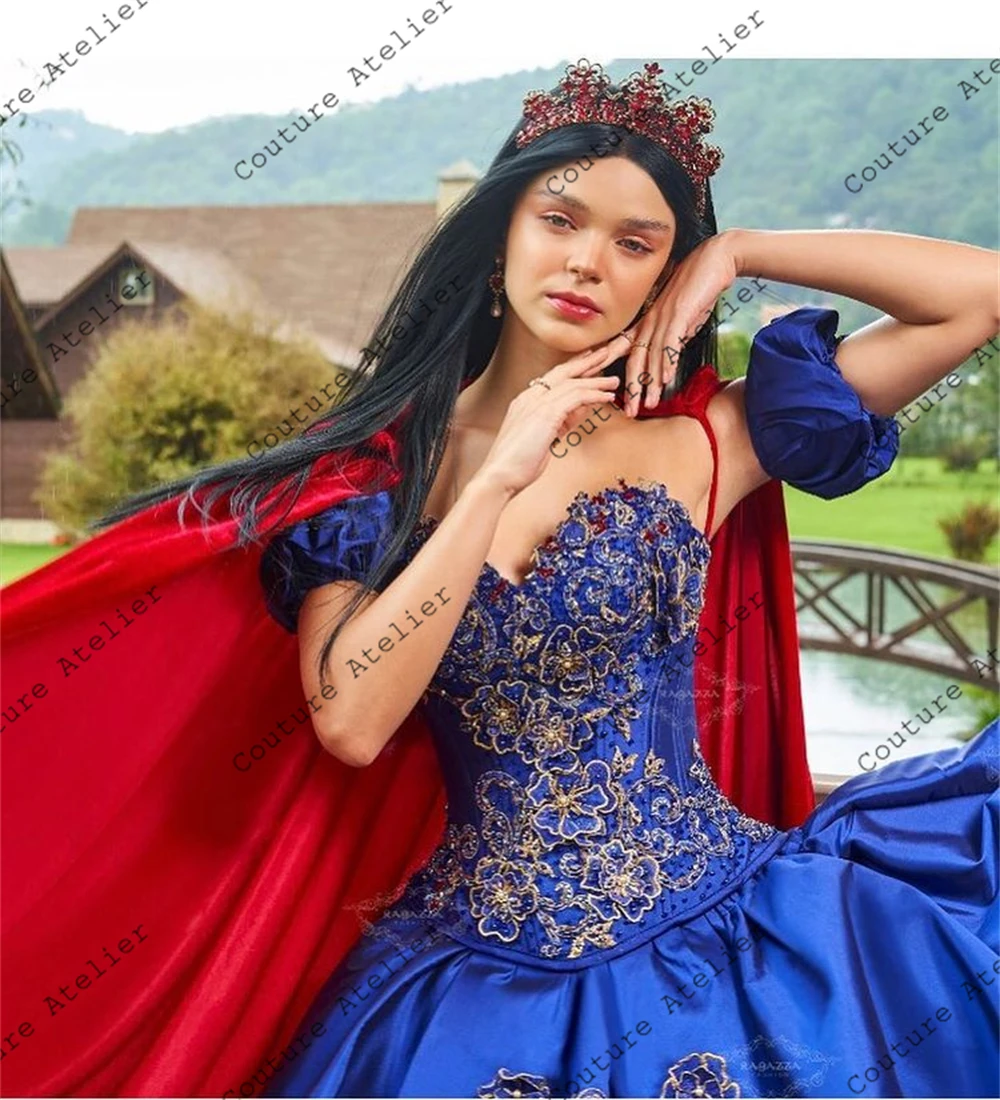 Vestido de baile azul real mexicano para quinceañera, bordado, Formal, con cordones, princesa dulce 16, 15 años